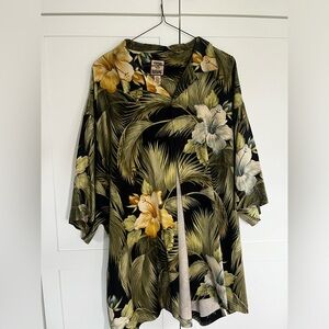 Tommy Bahama Black, Green, Blue, and Yellow Floral Button-Up XXL